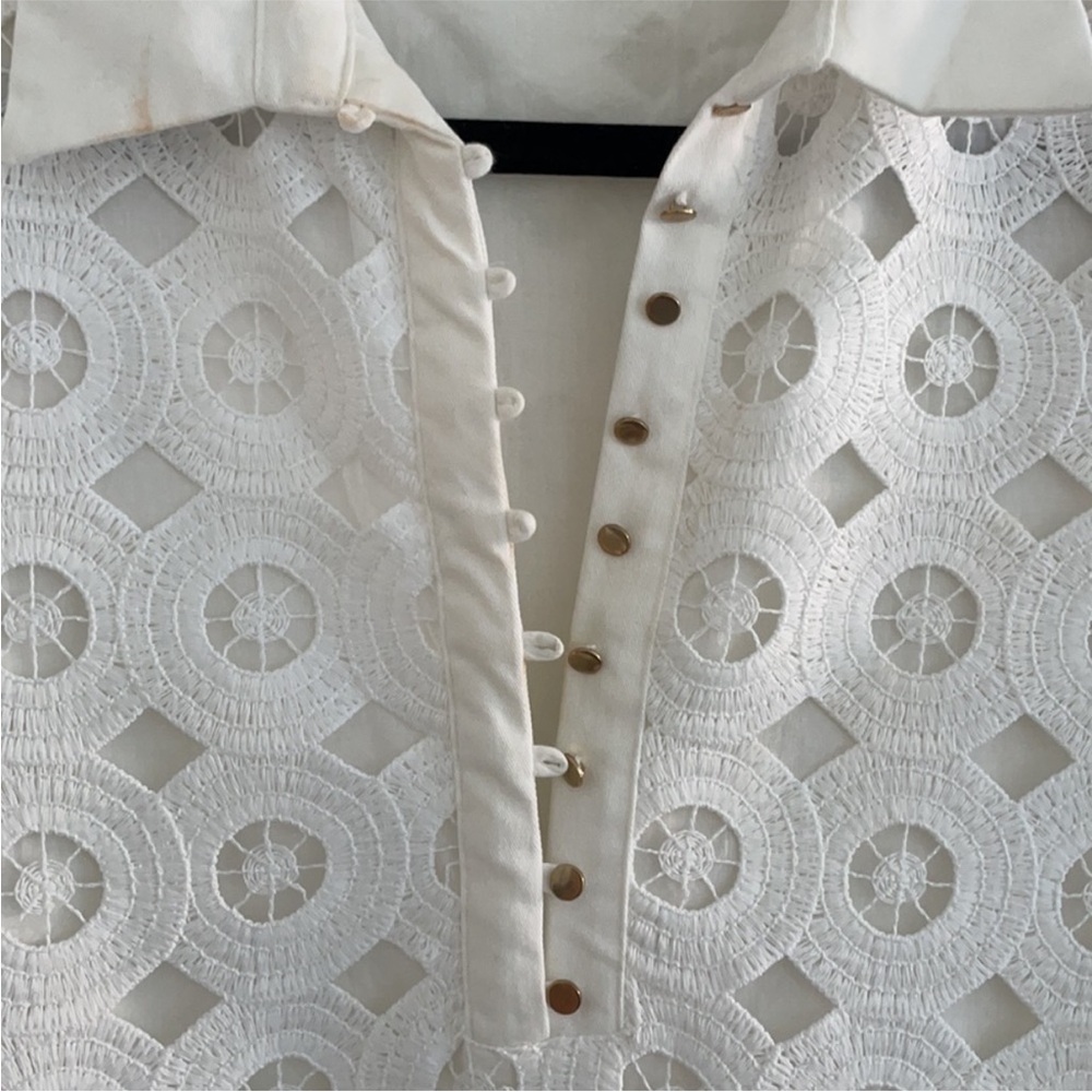 Zara White Eyelet Collared Shift Dress size medium - Picture 5 of 6